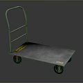 Flat Metal Platform Truck with Rusty Handle Wheels and Yellow Caution Label 3d model