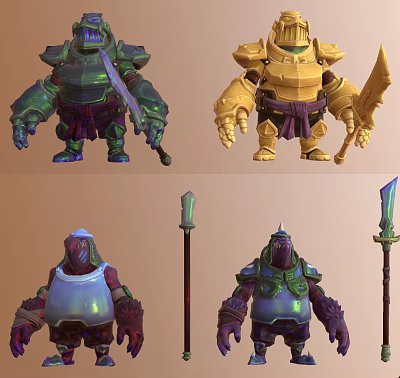 Vibrant Fantasy Creature Characters with Diverse Armor and Weapon Designs 3d model