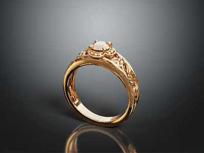 Exquisite Gold Fashion Ring With Detailed Engraved Patterns And Sparkling Central Gemstone 3d model