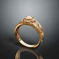 Exquisite Gold Fashion Ring With Detailed Engraved Patterns And Sparkling Central Gemstone
