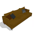 Brown Three Seater Sofa With Patterned Cushions And Silver Legs Modern Style 3d model