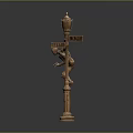 Bronze Sculpture of Climbing Figure on Lamp Post With Directional Signs