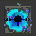 Man In Futuristic Helmet With Floating Purple Cubes And Blue Glowing Digital Base