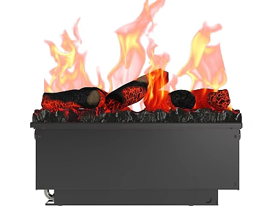 Realistic Fireplace with Flaming Logs and Bright Orange Flames in Black Enclosure for Home Decoration 3d model