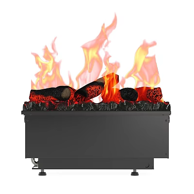 Realistic Fireplace with Flaming Logs and Bright Orange Flames in Black Enclosure for Home Decoration 3d model