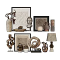 Interior Decorative Ornament Set with Sculpture Vases Frames Abstract Lamp and Textured Art