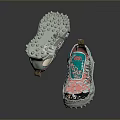 Modern Gray Teal Pink Sneakers With Thick Tread Sole And Breathable Upper