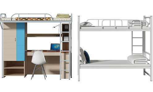 Modern Bed and Bunk Bed Dormitory Bunk Bed 3d model