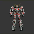 Game and Movie Character Mech Style Robot with Red White Color Scheme and Gold Accents