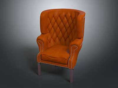Orange Diamond Tufted Leather Accent Chair With High Back Armrests Nailhead Trim And Wooden Legs 3d model