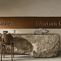 Modern Western Food Bar Table With Stone Countertop And Brown Chairs