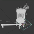 Industrial Blue Storage Tank With Yellow Railings Pipes And Green Base Platform