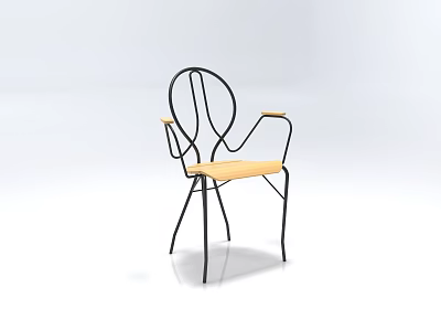 Single Chair With Metal Frame And Wooden Seat For Modern Home Decor 3d model