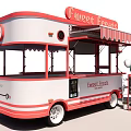Red and White Mobile Food Truck With Fruity Fritters Sign Awning and Balloons