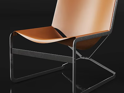 Tan Leather Accent Chair With Black Metal Frame Modern Sleek Design 3d model