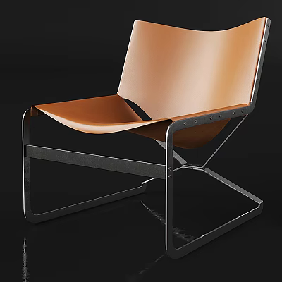 Tan Leather Accent Chair With Black Metal Frame Modern Sleek Design 3d model