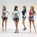 Women In Different Outfits With Shorts And Handbags Against White Background