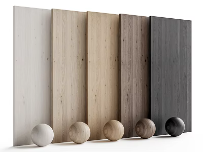 Modern Wooden Wall Panels With Natural Dark Tones And Decorative Balls 3d model