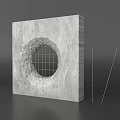 Wrought Iron Grid Design In Circular Hole On Concrete Panel With Slender Rods