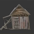 Shabby Wooden House With Damaged Corrugated Iron Roof And Broken Windows