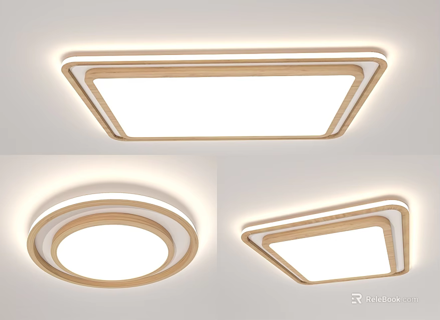 Modern Simple Ceiling Light With Wooden Frame Square Round Design For Home Interior 3d model