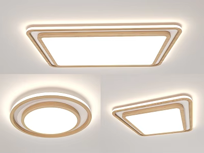 Modern Simple Ceiling Light With Wooden Frame Square Round Design For Home Interior 3d model
