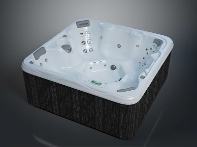 Square Shaped Hot Tub With Control Panel Jets And Dark Exterior Design 3d model