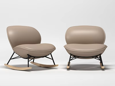 Modern Single Seater Sofa With Tan Leather Upholstery Rocking Design Metal Frame And Wooden Base 3d model