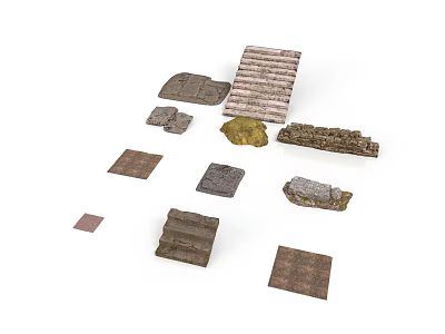 Realistic Scene Construction Components With Stone Slabs And Textured Brick Elements 3d model
