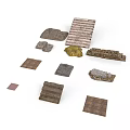 Realistic Scene Construction Components With Stone Slabs And Textured Brick Elements