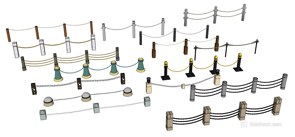 Creative Fence Design Ideas With Decorative Posts Chains And Various Materials 3d model