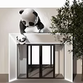 Modern Storefront with Large Panda Sculpture Small Panda Ornament Above Glass Doors and Side Tree