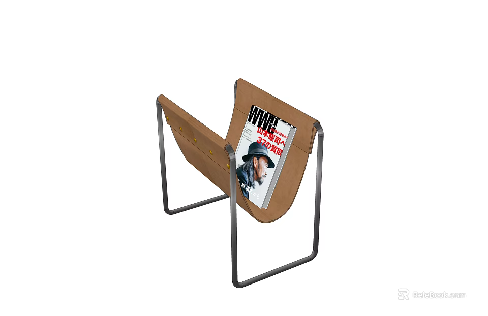 Modern Wooden Bookcase With Metal Frame And Open Magazine Storage Design 3d model 