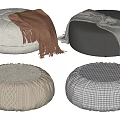 Textured Round Poufs In Gray Black Beige Checkered Designs With Blankets 3d model