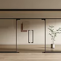 Modern Glass Double Doors with Black Frame in Minimalist Interior and Potted Plant