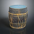 Traditional Handmade Drum With Blue Drumhead And Yellow Rope Bindings