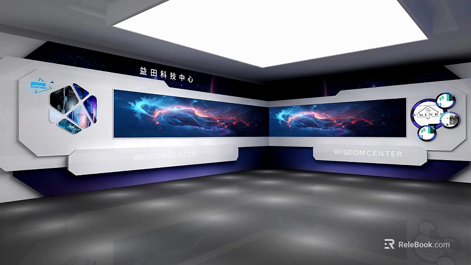 Modern Genetic Testing Center With Hi tech Screens And Exhibition Area Design 3d model 