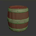 Brown Wooden Barrel With Shiny Metal Hoops And Textured Surface