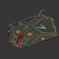 Sleek Green Geometric Spaceship With Red Accents For Cosmic Exploration Missions