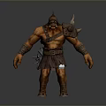 Muscular Fantasy Man Warrior Wearing Leather Armor Horned Helmet and Short Tunic