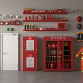 Fire Fighting Equipment Display With Cabinets Extinguishers Helmets and Suit 3d model