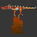 Detailed Orange Dragon Sculpture with Colorful Wings Standing on Orange Pedestal