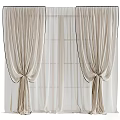 Lightweight Sheer Beige Curtains With Black Trimmed Edges Tie Back Design And Window Pane Background