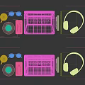 Stylish Pink Laptop And Tablet With Headphones Phone And Accessories