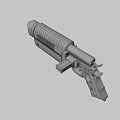Black And Gold Tactical Pistol Weapon With Barrel Grip And Heat Sink On Red Background