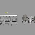 Dining Table and Chair Sets Including Long Table High Chairs and Round Table Light Chairs 3d model