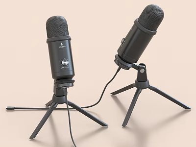 Professional Black Microphones With Tripod Stand For Studio Recording Use 3d model