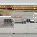Time Light Milk Tea Shop Interior With Marble Counter Display Case And Clock Lighting 3d model
