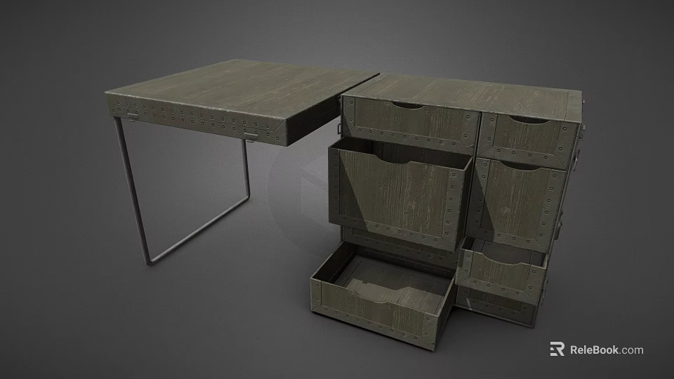 Wooden Desk With Open Drawers And Metal Legs For Home Office Storage 3d model 
