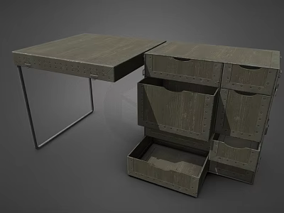 Wooden Desk With Open Drawers And Metal Legs For Home Office Storage 3d model